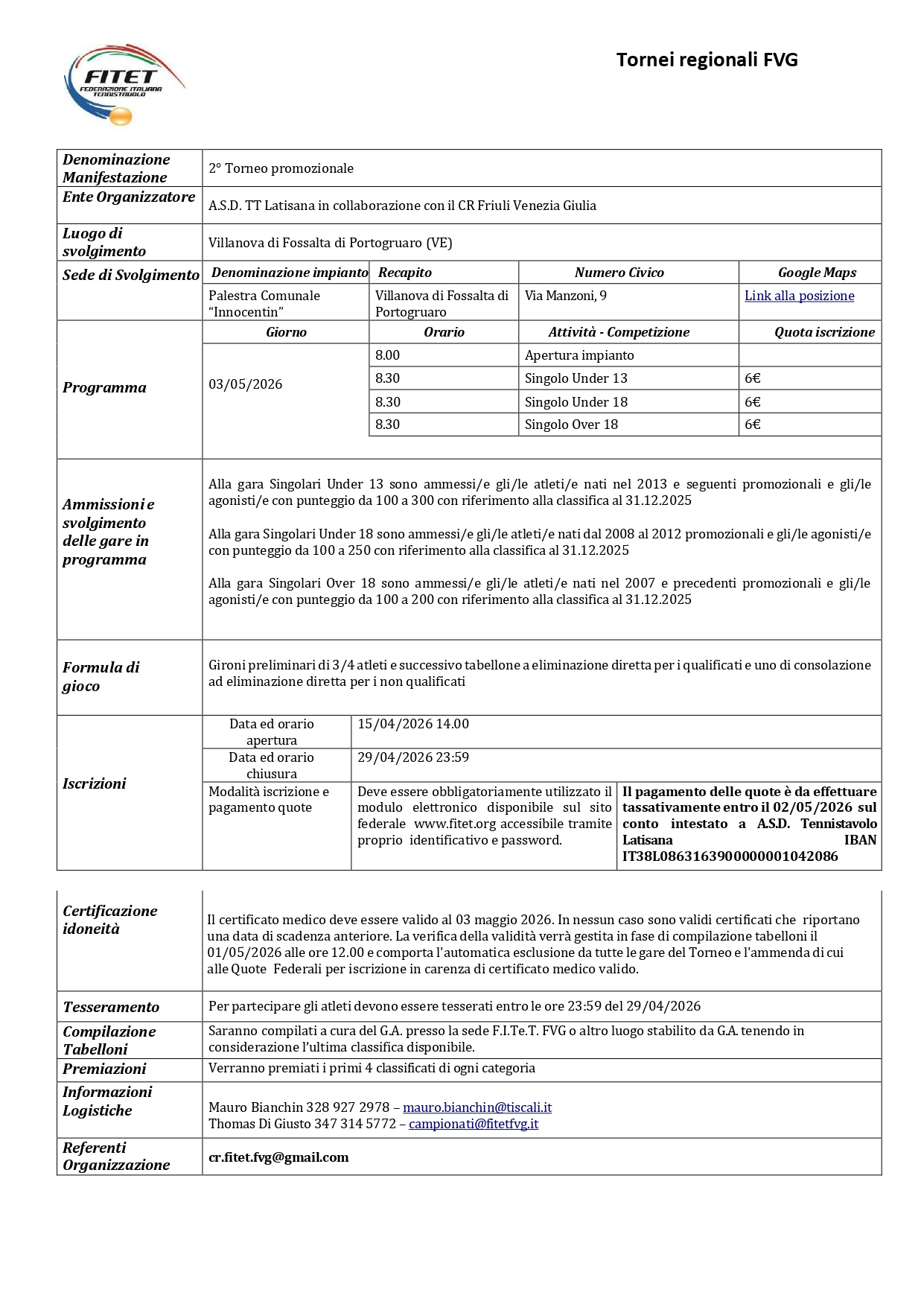 Torneo Over Interregionale di Tennistavolo