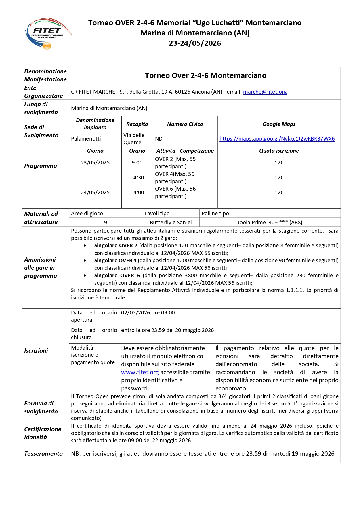 Torneo Over Interregionale di Tennistavolo