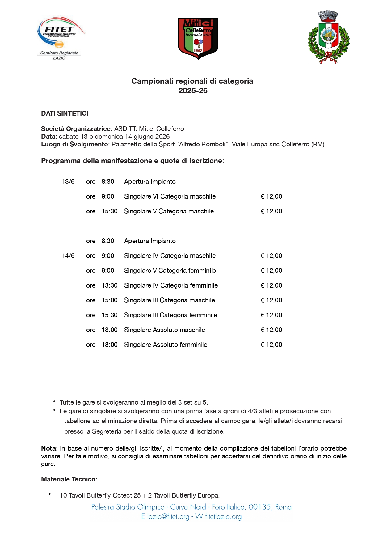 Campionati Regionali di Categoria di Tennistavolo