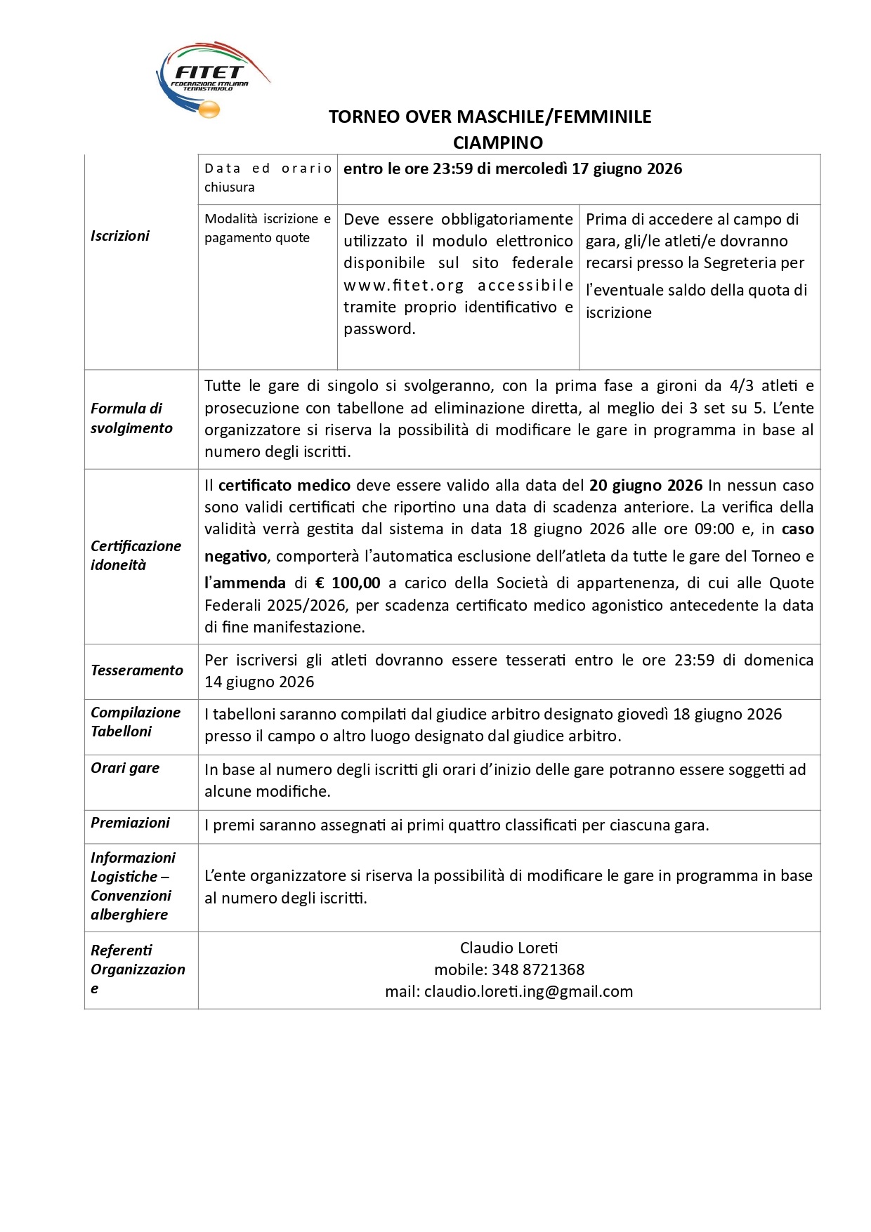 Torneo Over Interregionale di Tennistavolo