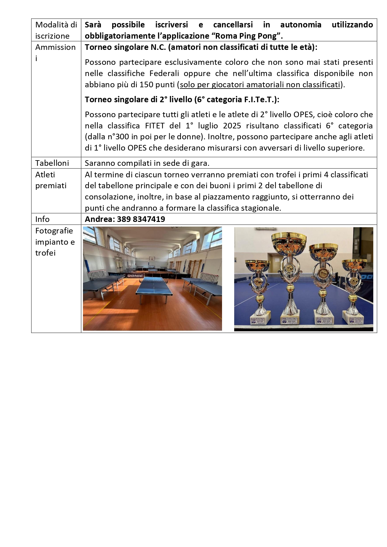 17° Torneo Amatoriale OPES Tennistavolo