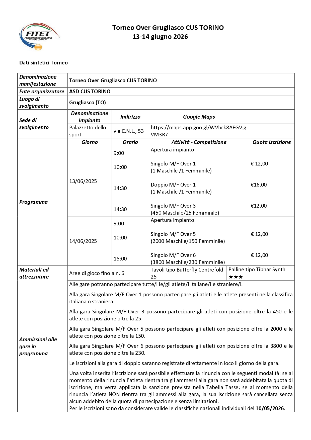 Torneo Over Interregionale di Tennistavolo
