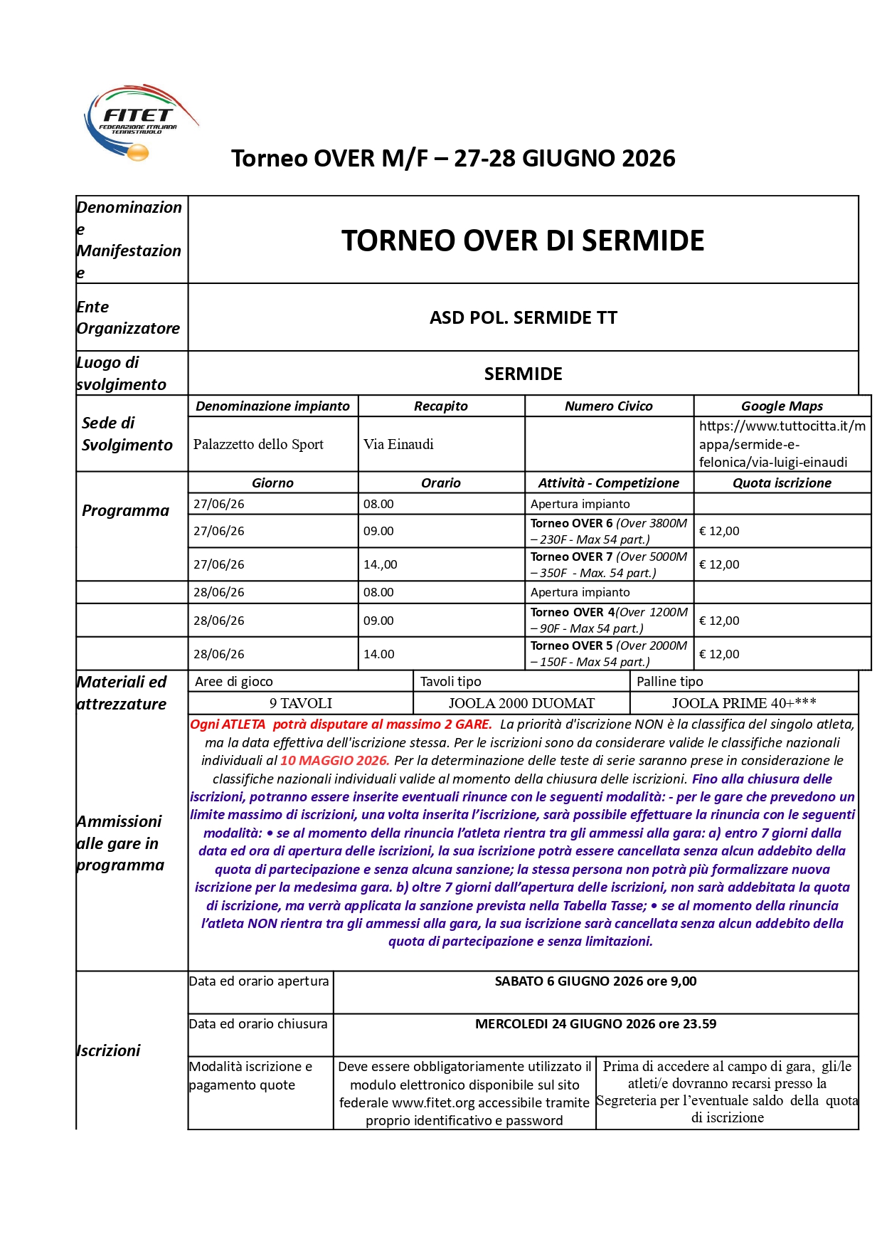 Torneo Over Interregionale di Tennistavolo