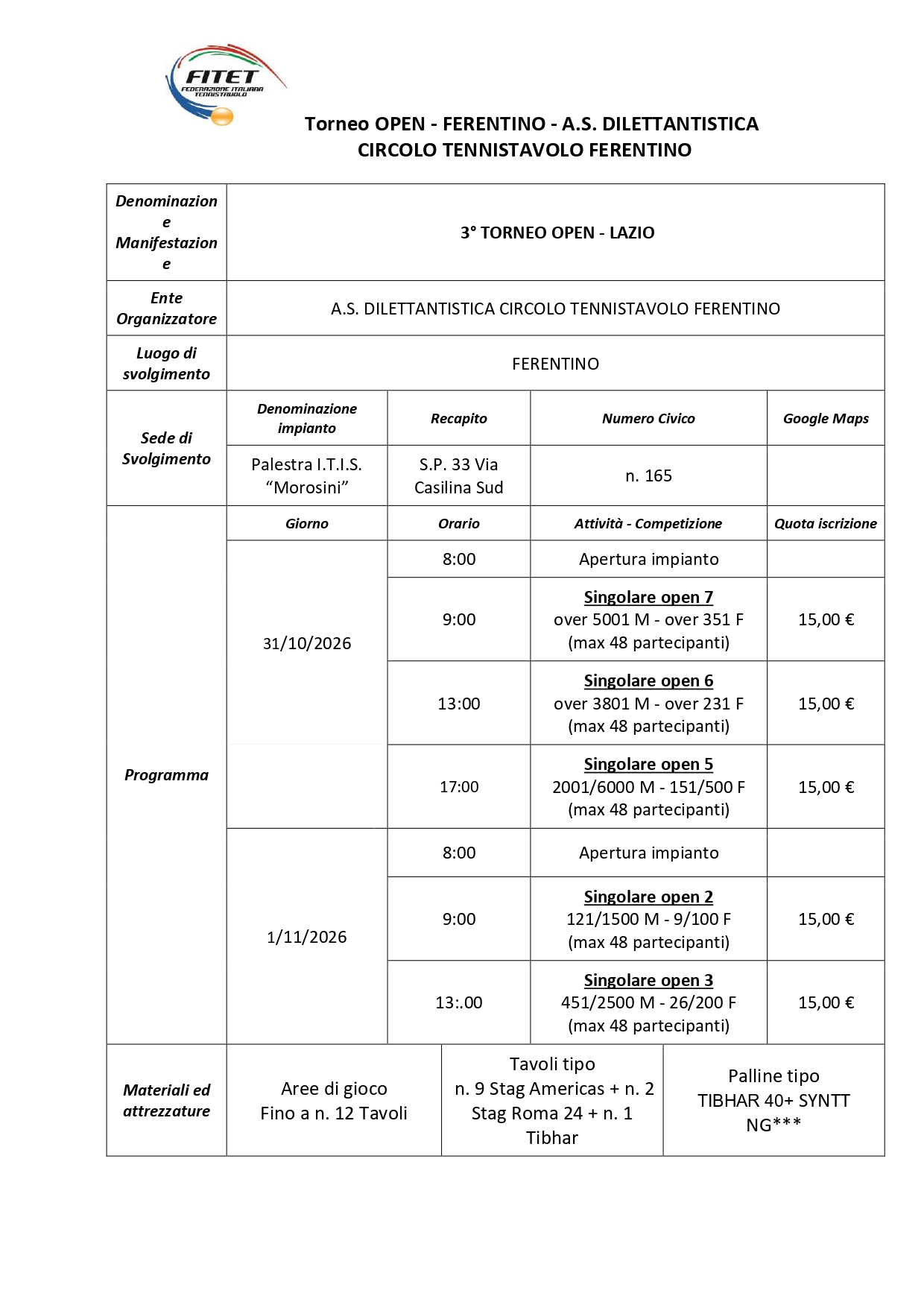 Torneo Over Interregionale di Tennistavolo