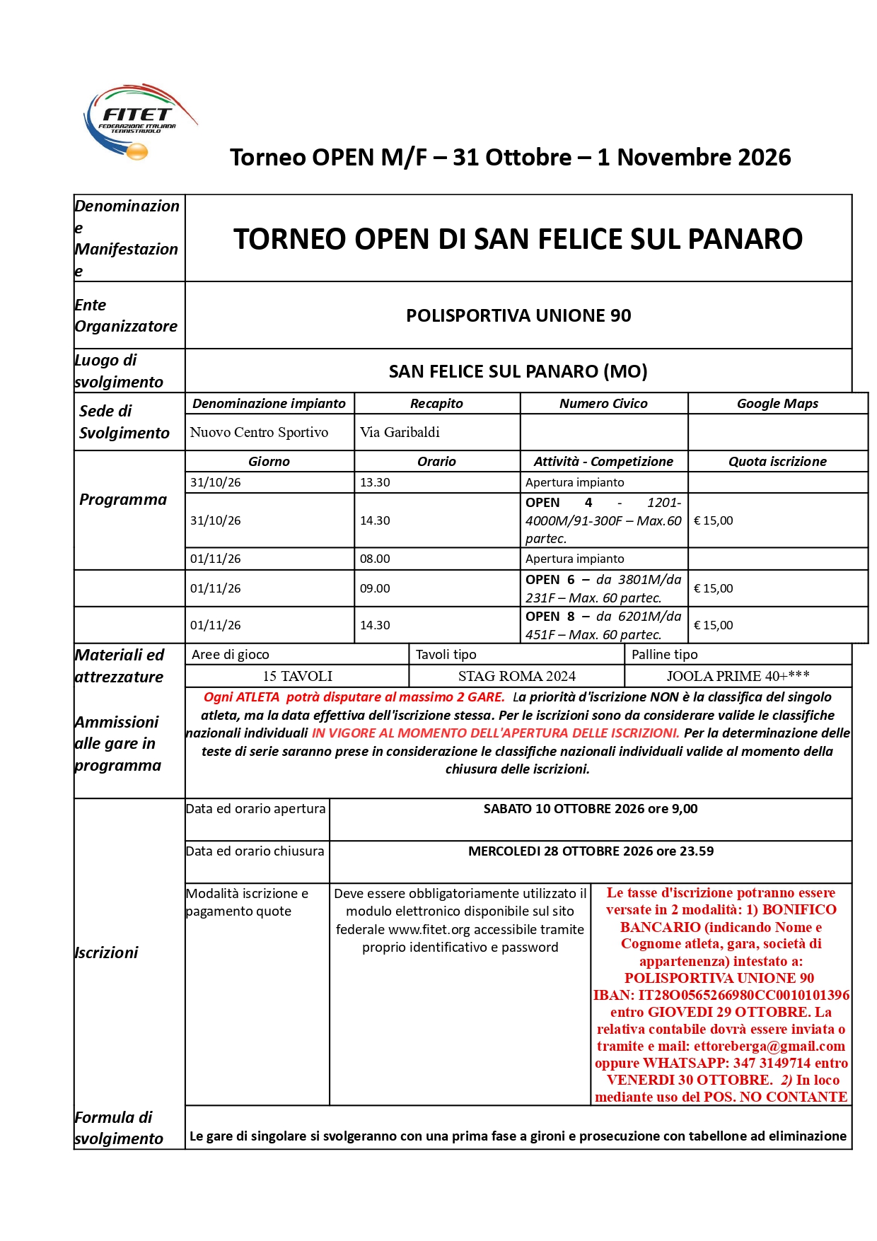 Torneo Over Interregionale di Tennistavolo